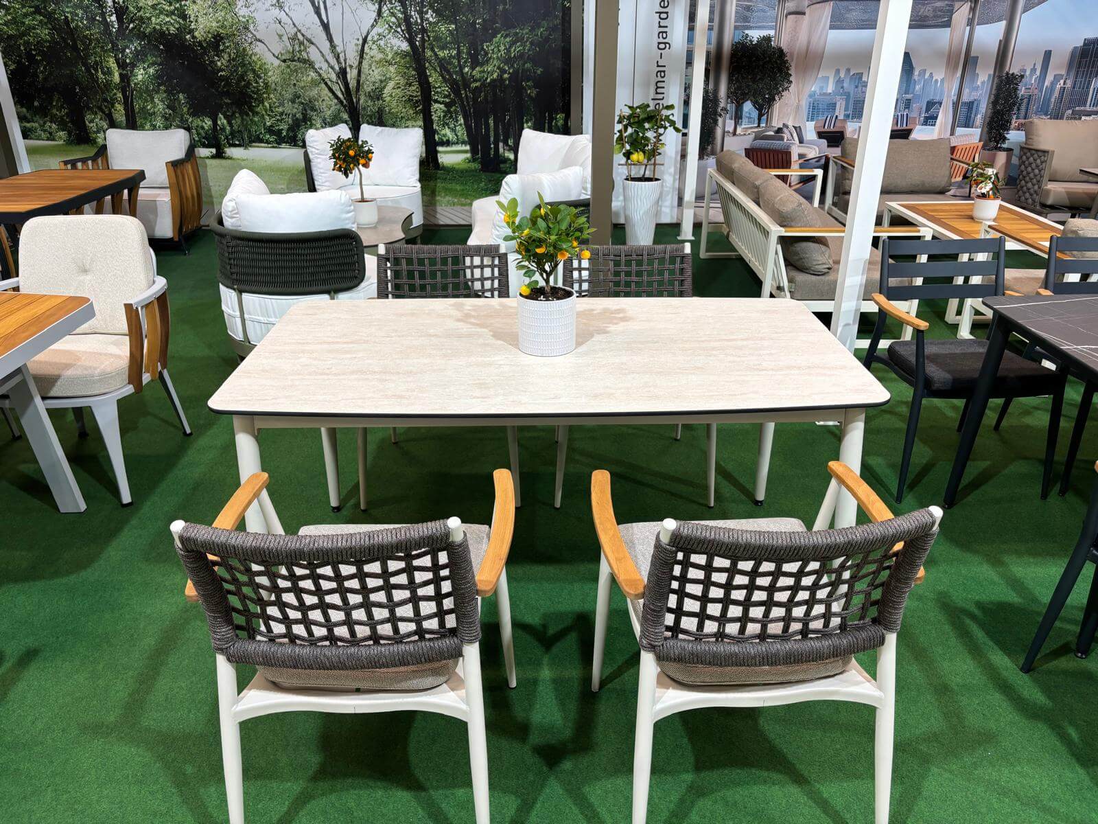 Gartenessgruppe EFE DINNING 90/180 Set 6 creme/weiß/grau