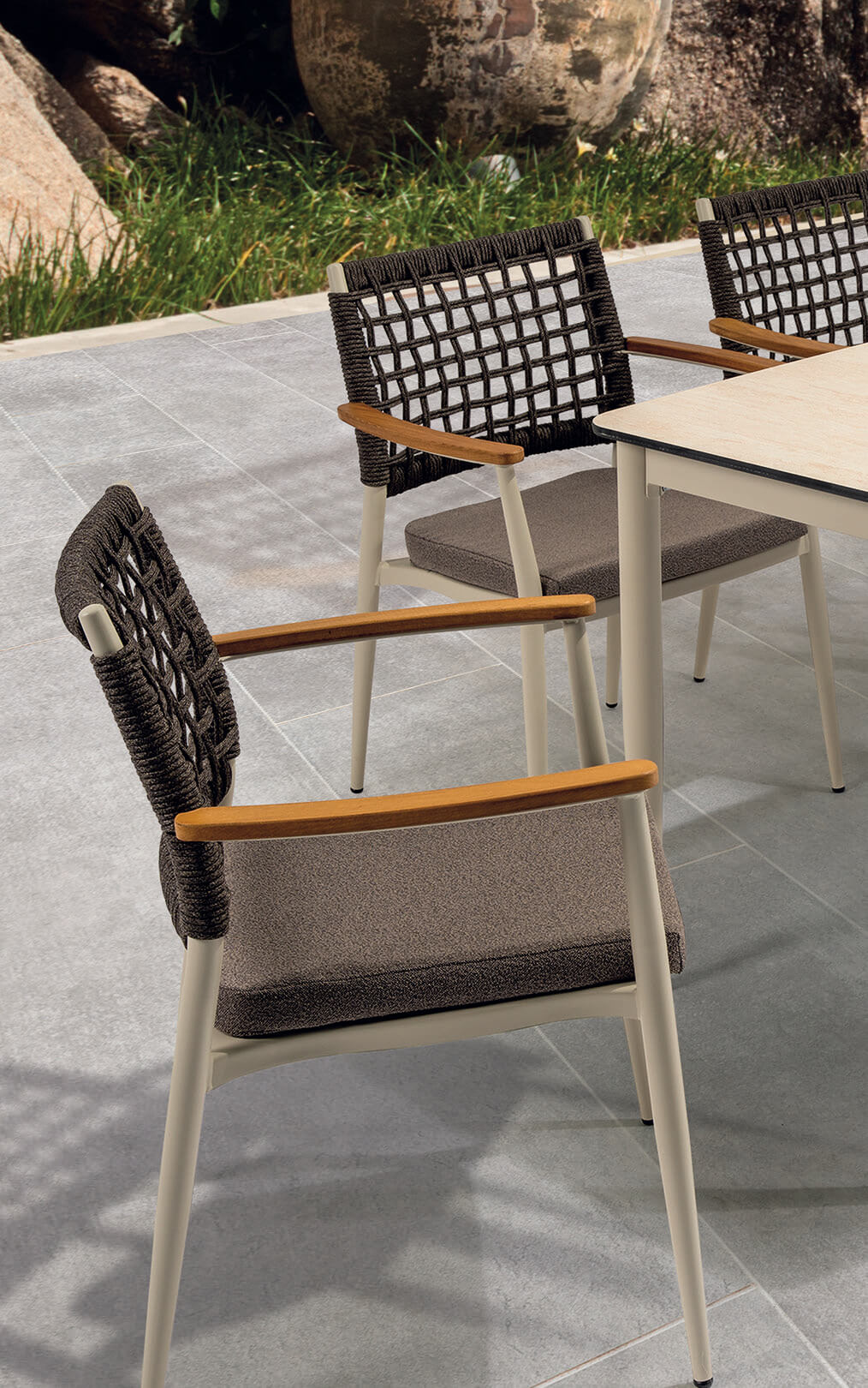 Gartenessgruppe EFE DINNING 90/180 Set 6 creme/weiß/grau